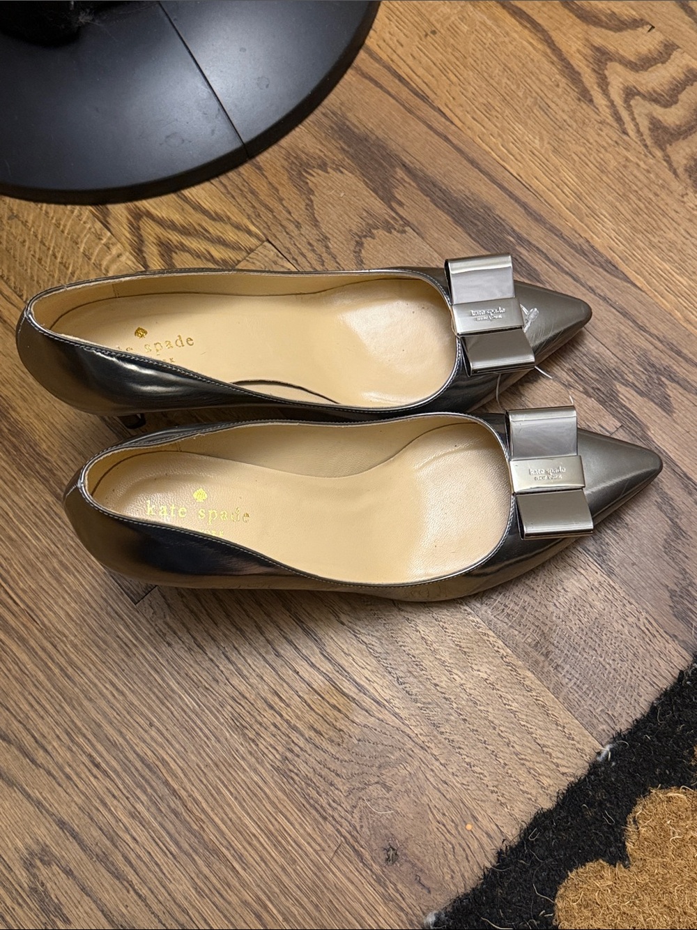 kate spade Metallic Pointed Toe Bow Flats in Gunmetal